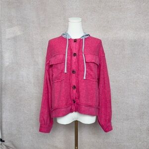 Zenana Soft & Cozy Fuchsia Jacket with Gray Hood